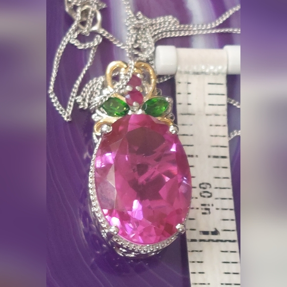 Pink spinel "berry" with topaz and ruby accents sterling 14k vermeil - Picture 9 of 16